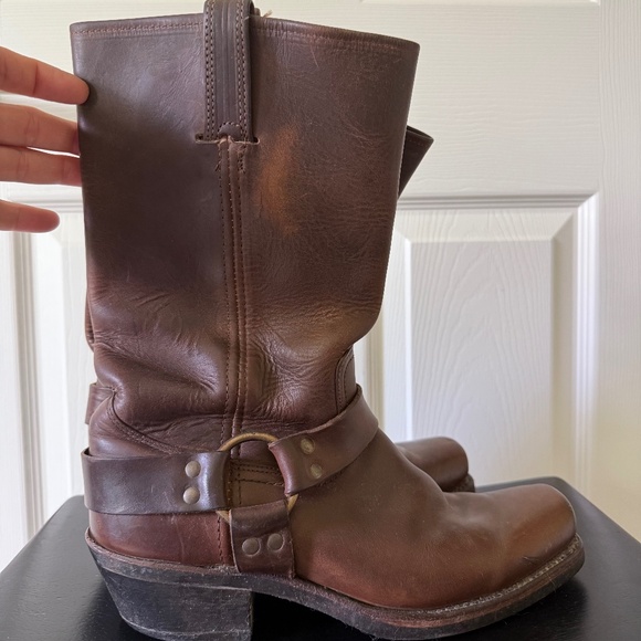 Frye Harness Boots Vintage Dark Brown Men's Size 8/Women's Size 10 - Picture 1 of 9